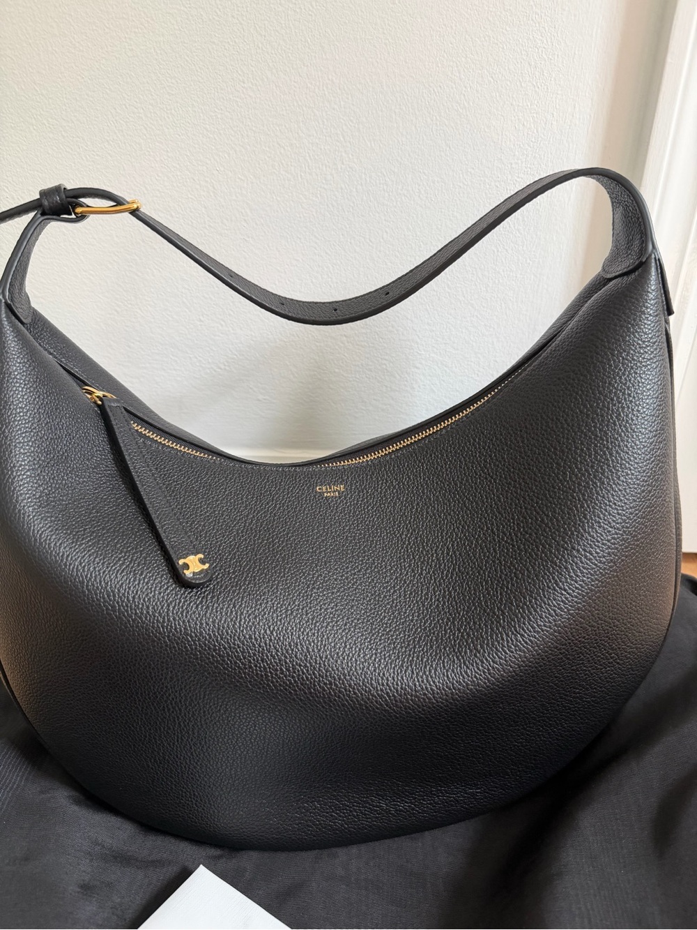 Celine Black Large Lulu Leather Shoulder Hobo Bag